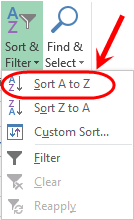 click on sort and filter
