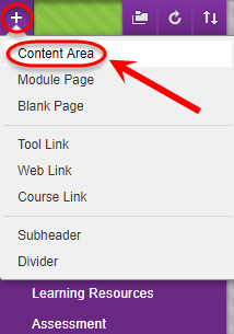 Drop down menu with create content area