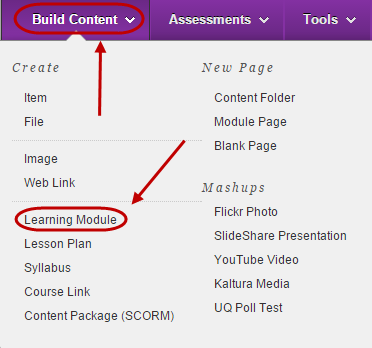 Build content menu with learning module circled