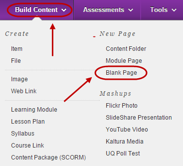 Build content menu with blank page circled