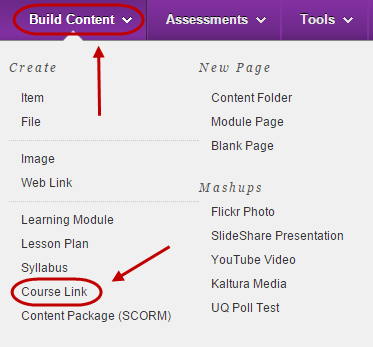 Build content menu with course link circled