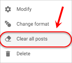 The clear all posts option is highlighted