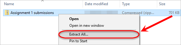 the extract all option is highlighted