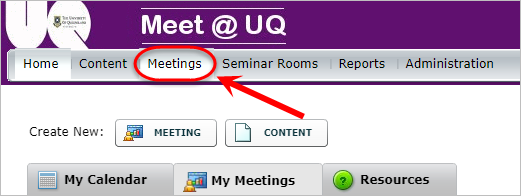 meetings button is highlighted