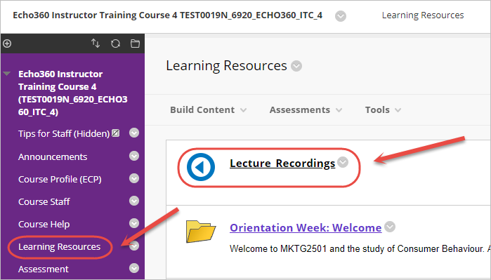 click on lecture recordings link