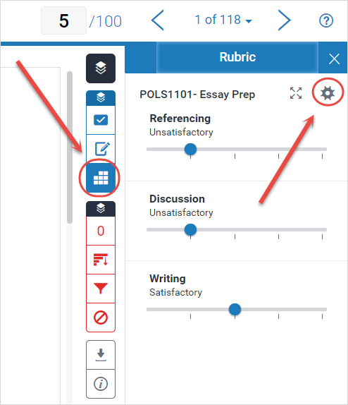 rubric and settings cog highlighted