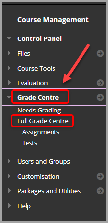 Grade Centre and full grade centre circled