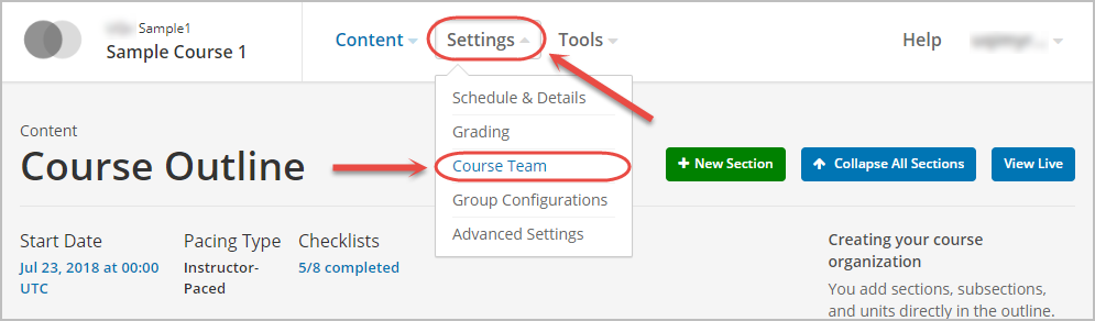 settings and course team