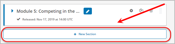 In section, new section button selected