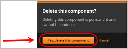 yes, delete this component button selected