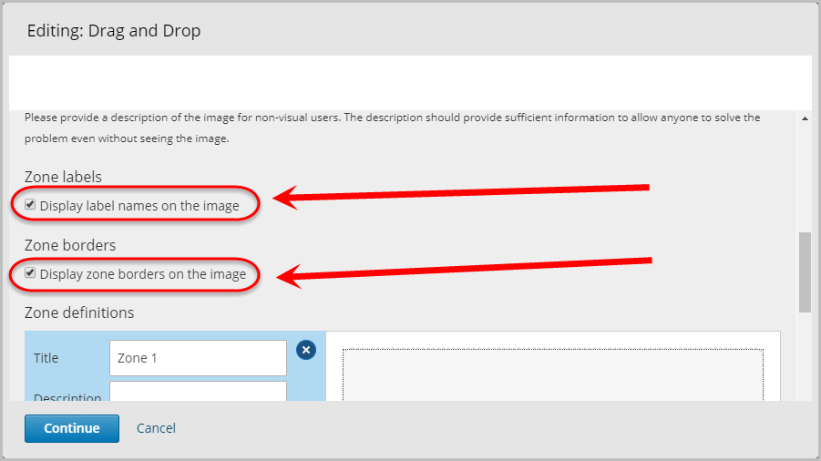 Display label names on the image checkbox and Display zone border on the image checkbox selected