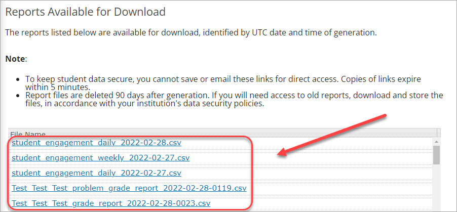 file links selected in reports available for download section