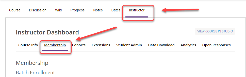 instructor tab selected, membership tab selected