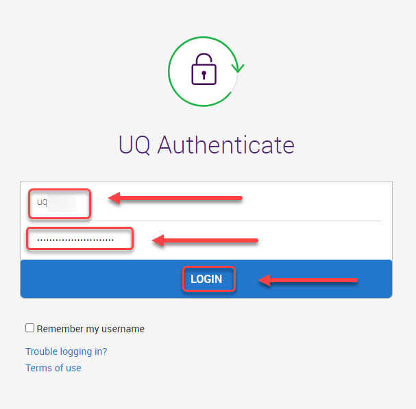 uq username and password textboxes selected