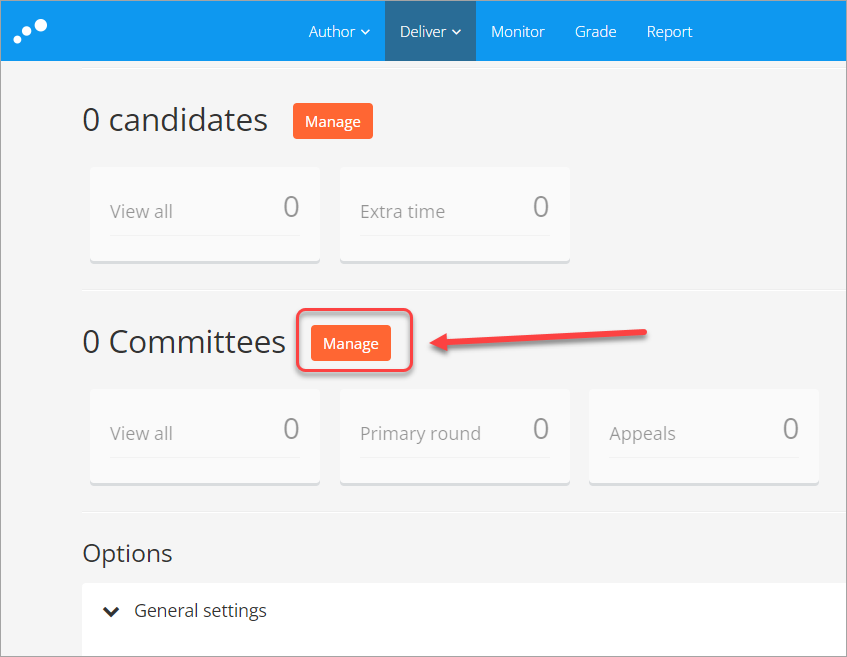 manage button selected in 0 Committees section