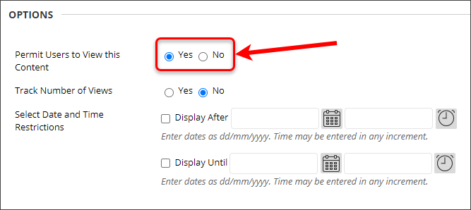 Permit users to view this content radio buttons circled