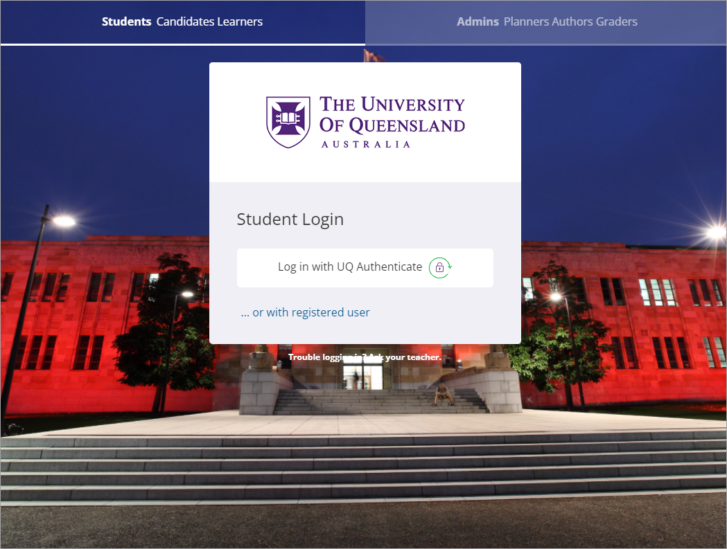 student login page with red buildings