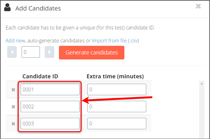 Candidate ID textboxes circled