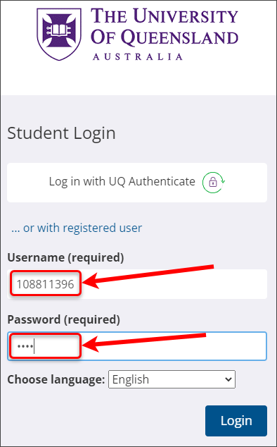 Username and password boxes circled