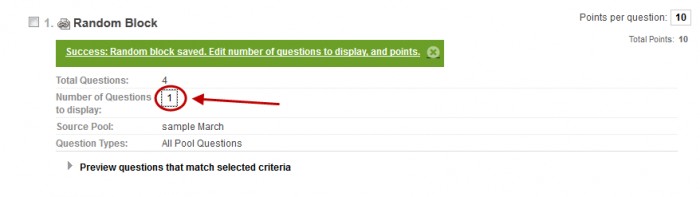 New random block with the number of questions text box circled