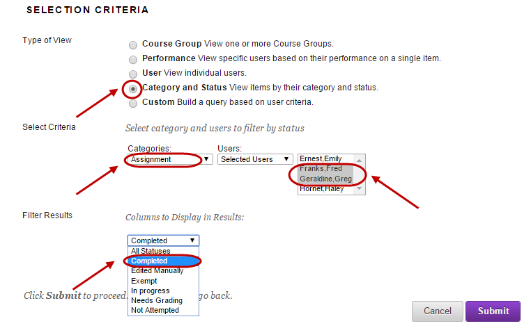 specify selection criteria