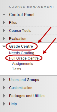 click on full grade centre