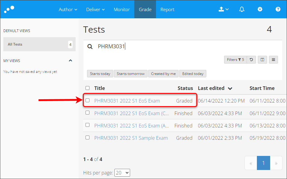 Test/exam circled