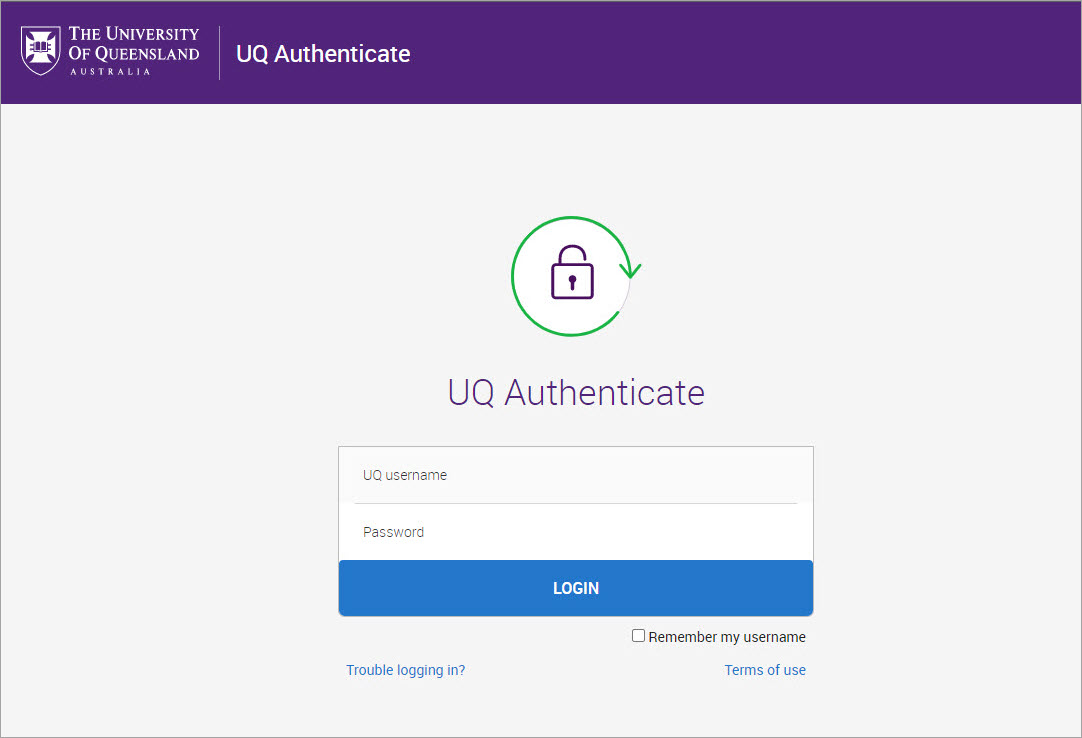 Log in using your UQ credentials