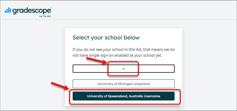 Select University of Queensland, Australia username
