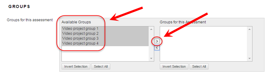 Select the required groups