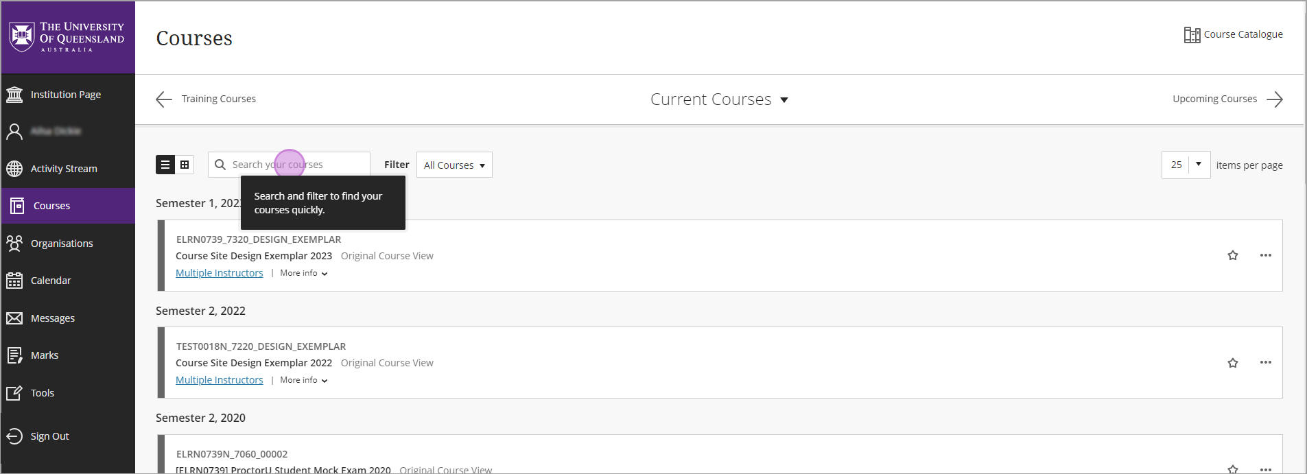 courses page first tip