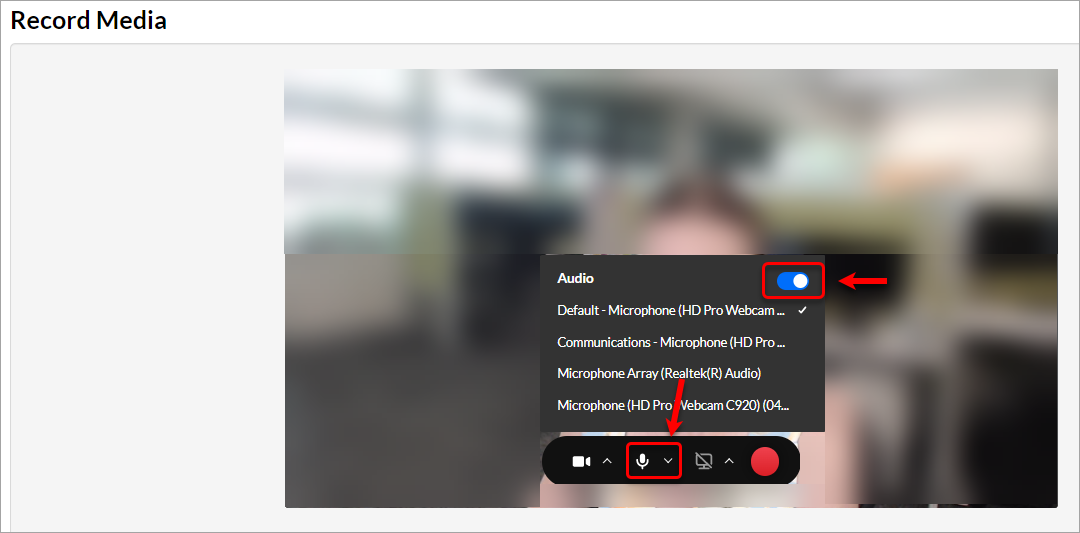 setting cog and camera input selected