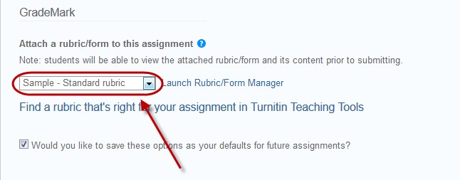 select rubric from drop down