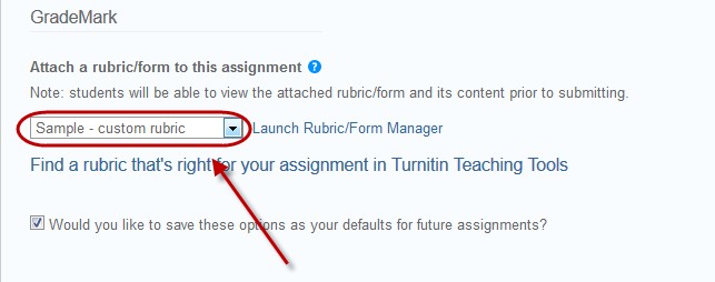 select the required rubric from the drop down