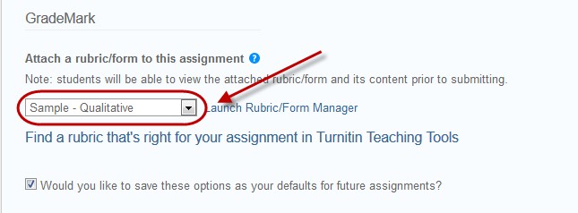 select the required rubric from the drop down
