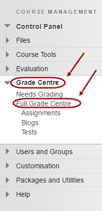 click on full grade centre