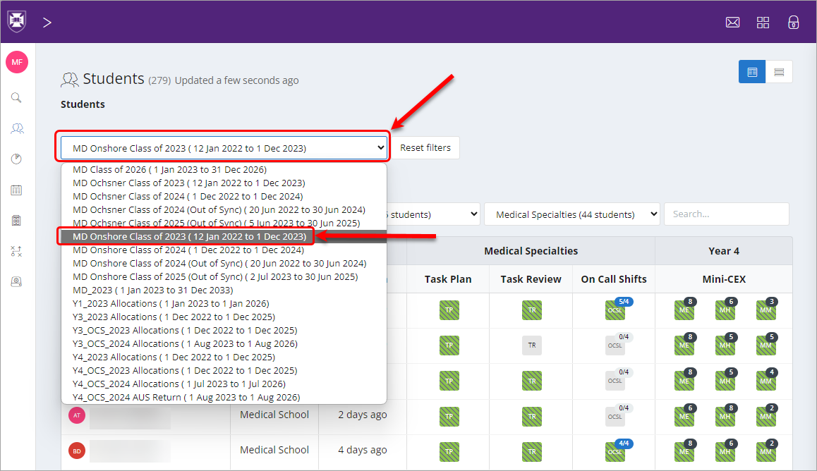 Choose group drop-down list circled