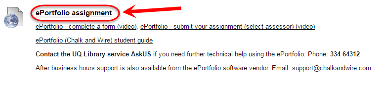 ePortfolio assignment link