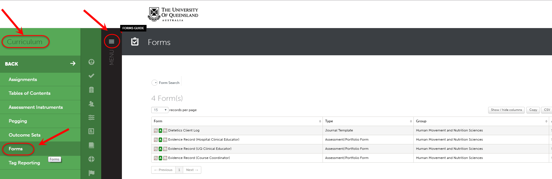 Menu - Curriculum - Forms