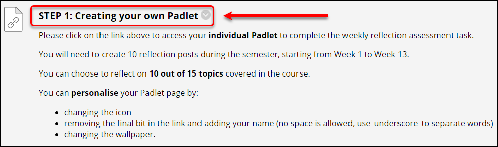 Click on Padlet task link