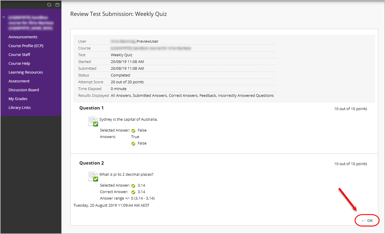 results and feedback