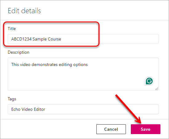 Make changes to details and click save