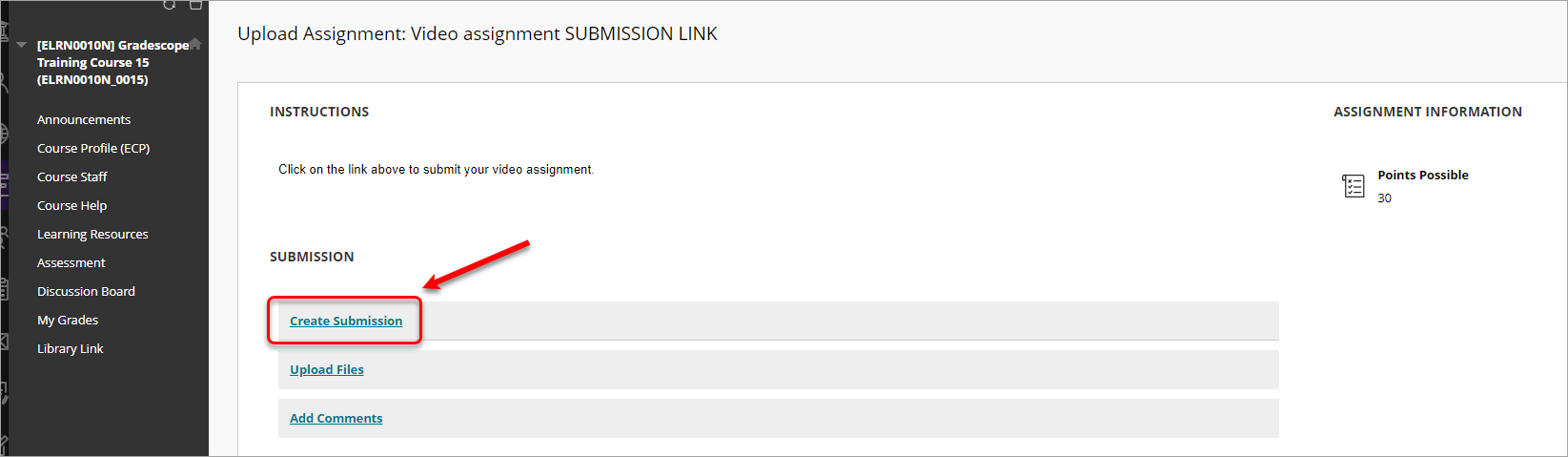 Click on the create submission button