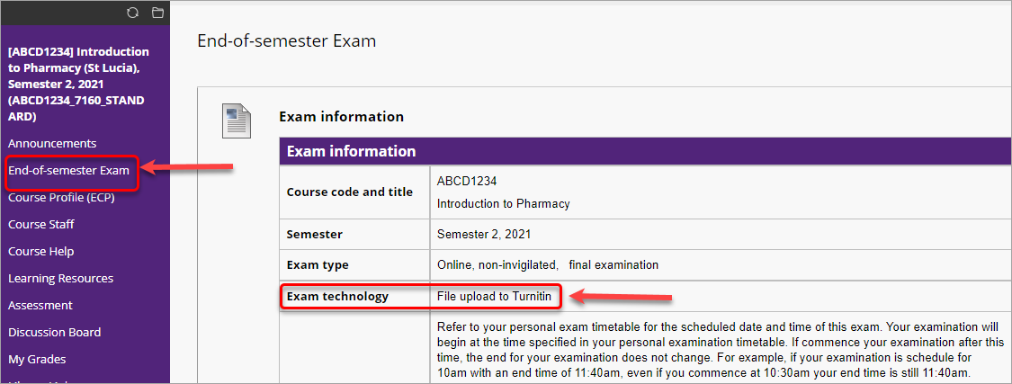 exam information location