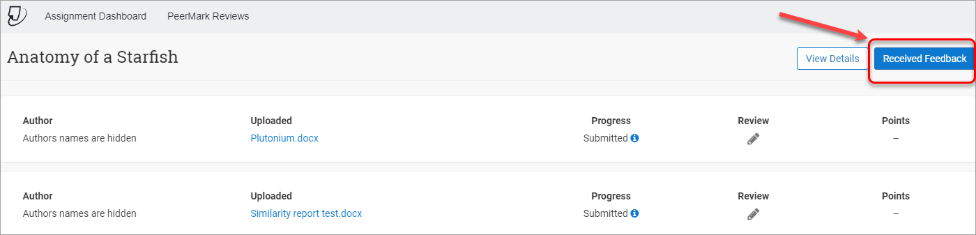 Click on Received Feedback tab