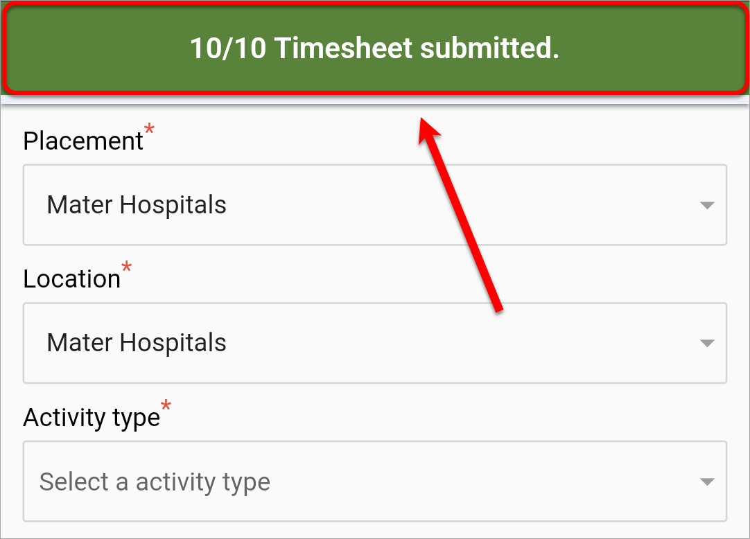 10/10 timesheet submitted message