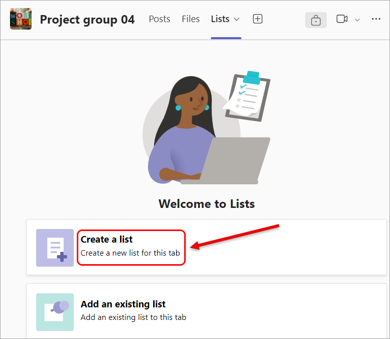 Select the Create a list option