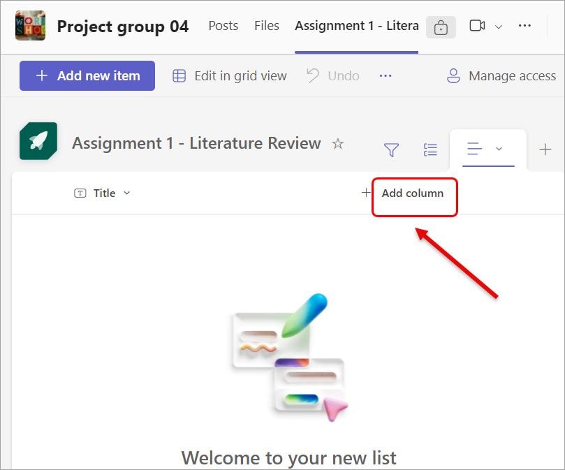 Click on the Add column button