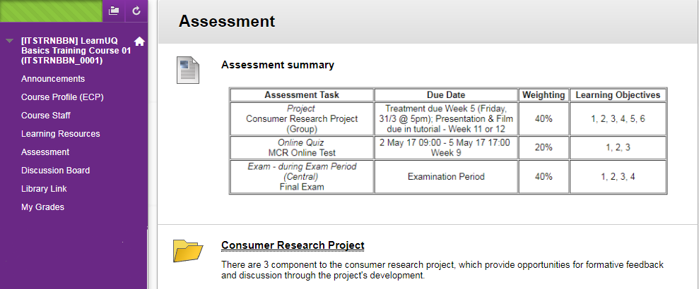 Assessment summary