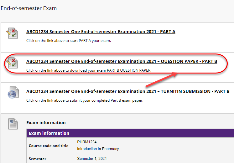 Click on the exam link